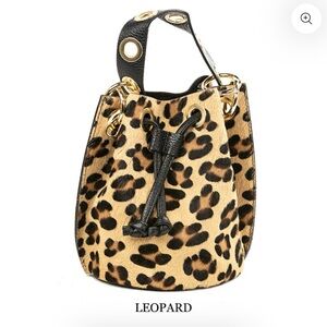 Leopard Print Genuine Leather Pony Hair Bucket Bag